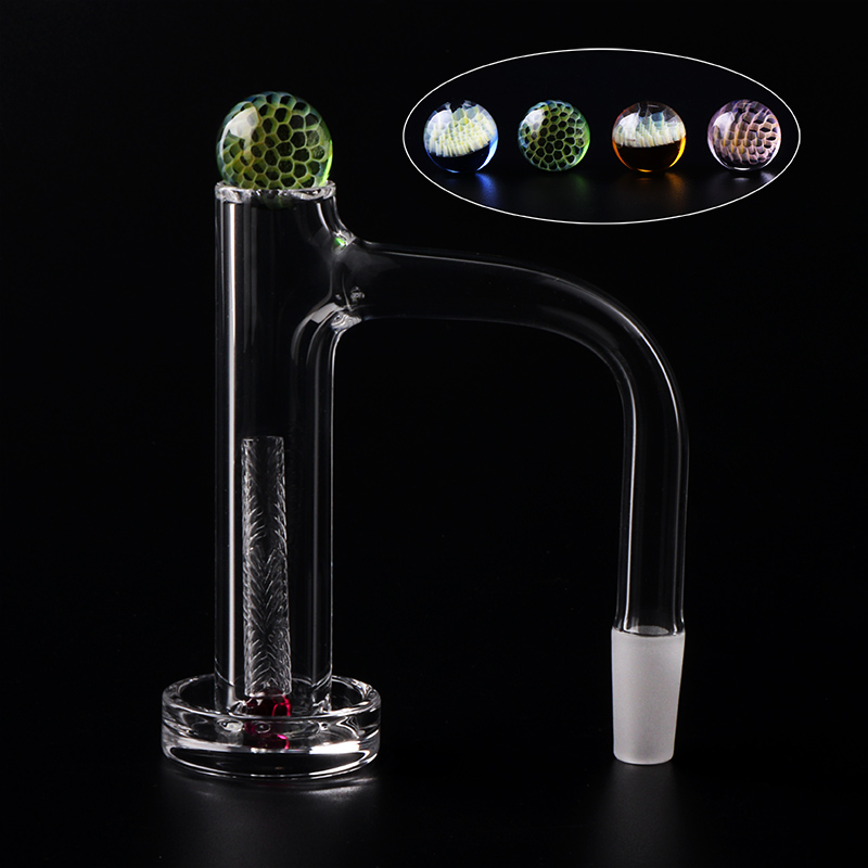 Full Weld Beveled Edge 16mm OD Control Tower Quartz Banger With Hollow sandblasting Pillar 6mm ruby Pearls Honeycomb Cap