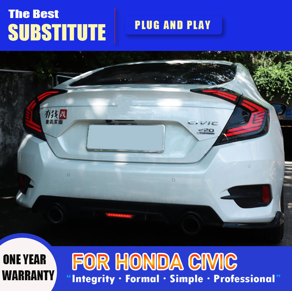 For Honda Civic LED Tail Light 16-21 Taillight Assembly Brake Reverse Parking Running Light Streamer Turn Signal Indicator Rear Lamp
