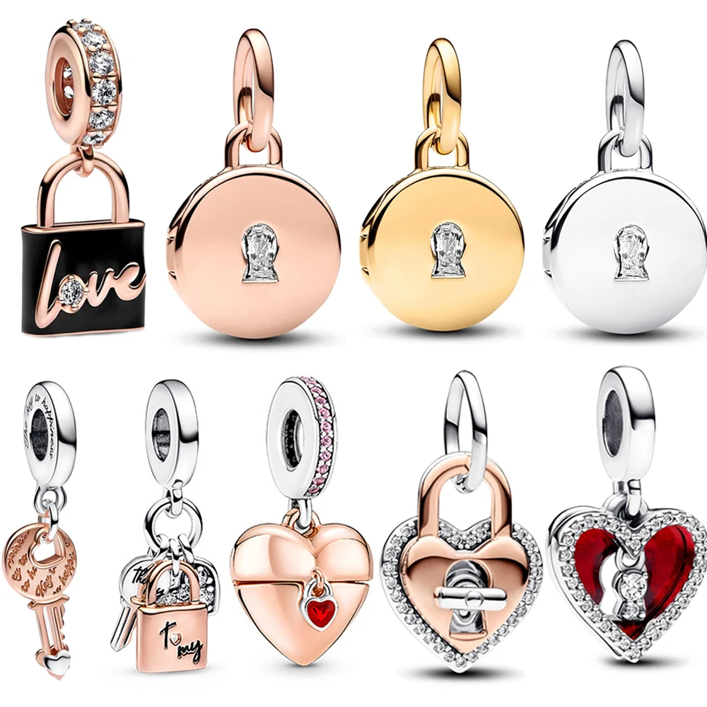 925 Silver Fashion Love Padlock and Heart Shaped Pendant Suitable for Original Bracelet Women's Necklace Pendant DIY Jewelry Free Shipping