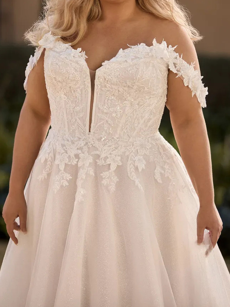 Plus Size Wedding Dresses 2024 New Arrival High Waist Bridal Gowns Off the Shouder Zipper with Buttons Back Applique with Beading