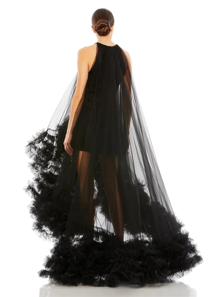 Black High Low Prom Dress 2024 O-Neck Sleeveless Ruffle Bottom Photoshoot Tulle Evening Formal Party Gala Gowns Robe De Soiree 6660305
