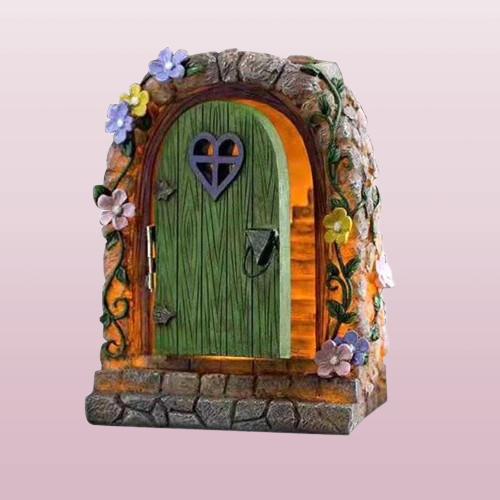 Fairy Garden Solar Stone Door Resin Ornament HandPainted Statue For Garden Courtyard Lawn Decoration Trees Flower Beds Q08113202198