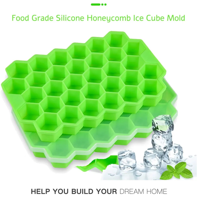 37 Holes Creative Honeycomb Ice Cube Tray Reusable Silicone Ice Mold Ice cube Maker BPA Free Ice Mould with Removable Lids