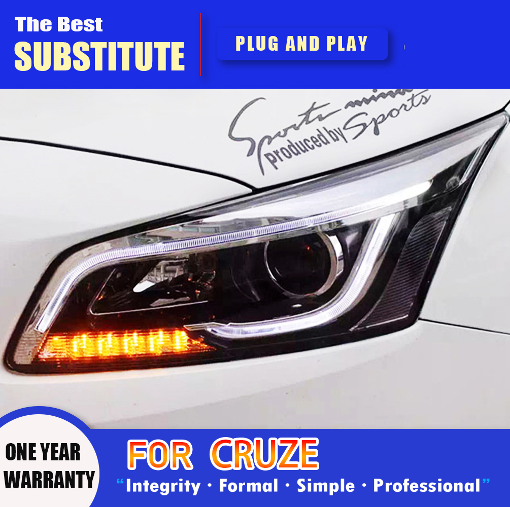 Car Styling Daytime Running Light Front Lamp For Chevrolet Cruze LED Headlight Assembly 14-16 High Beam Angel Eye Projector Lens