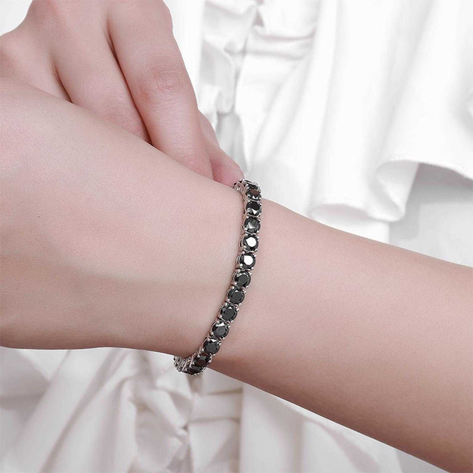 Elegant Sterling Silver Glorious Pace Tennis Bracelet with Black Diamonique Stones Unisex Hip Hop Style (3mm-6.5mm Options)