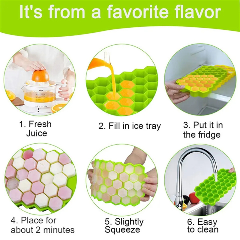 37 Holes Creative Honeycomb Ice Cube Tray Reusable Silicone Ice Mold Ice cube Maker BPA Free Ice Mould with Removable Lids