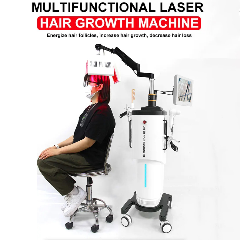Hot Sale Irradiation Hair Growth Machine LLLT Diode Laser 650nm 190 Beads Follicle Energizing Hair Thickness 5 in 1 Oxygen Spray Hair Camera