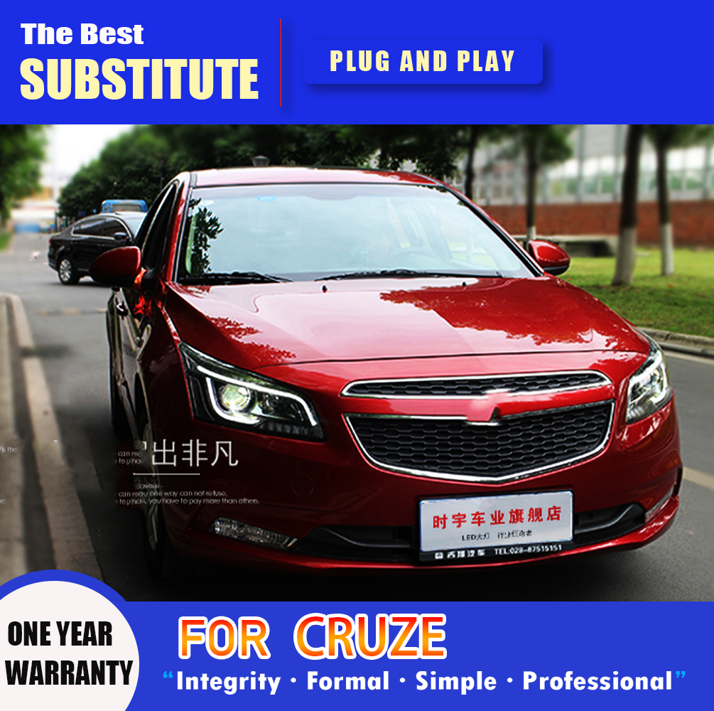 Car Styling Daytime Running Light Front Lamp For Chevrolet Cruze LED Headlight Assembly 14-16 High Beam Angel Eye Projector Lens