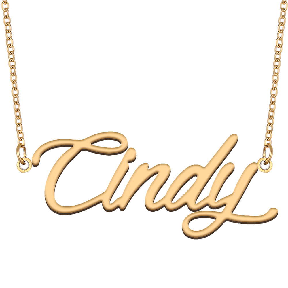 Cindy Name Necklace Gold Custom Nameplate Pendant for Women Girls Birthday Gift Kids Best Friends Jewelry 18k Gold Plated Stainless Steel