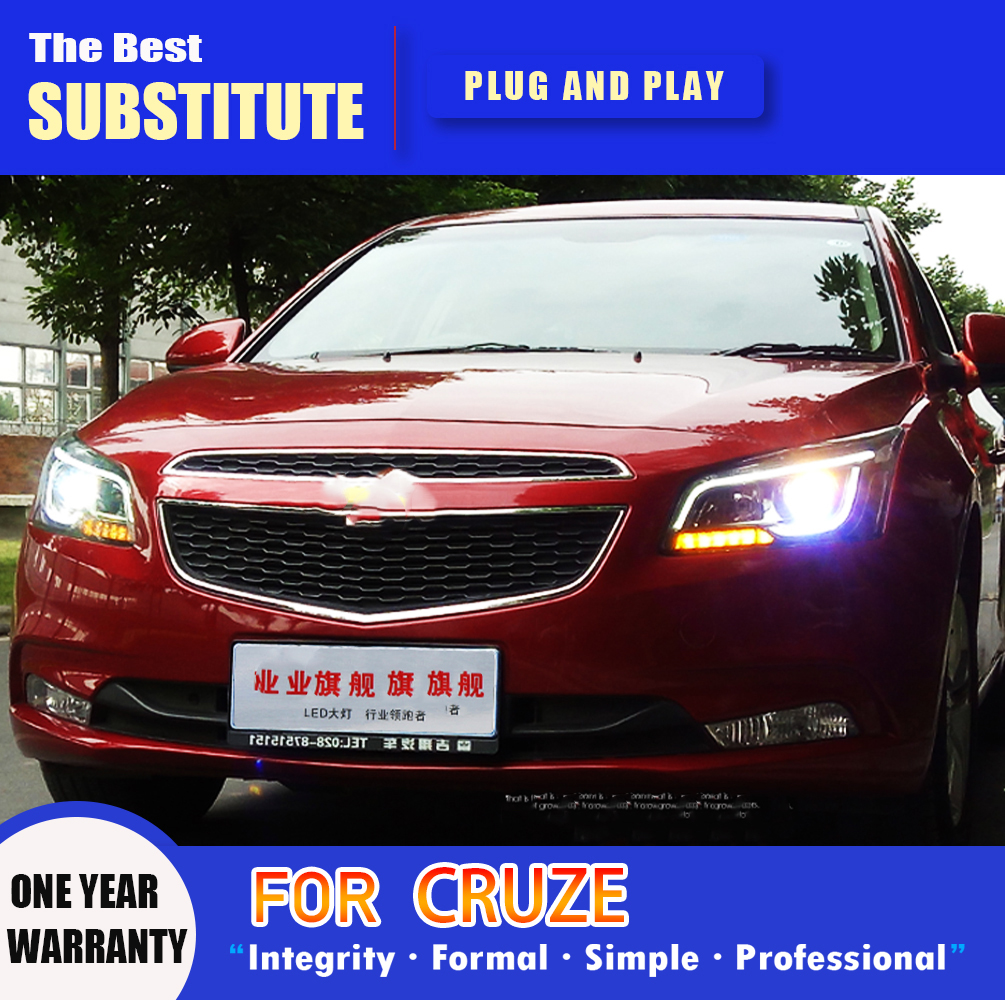 Car Styling Daytime Running Light Front Lamp For Chevrolet Cruze LED Headlight Assembly 14-16 High Beam Angel Eye Projector Lens