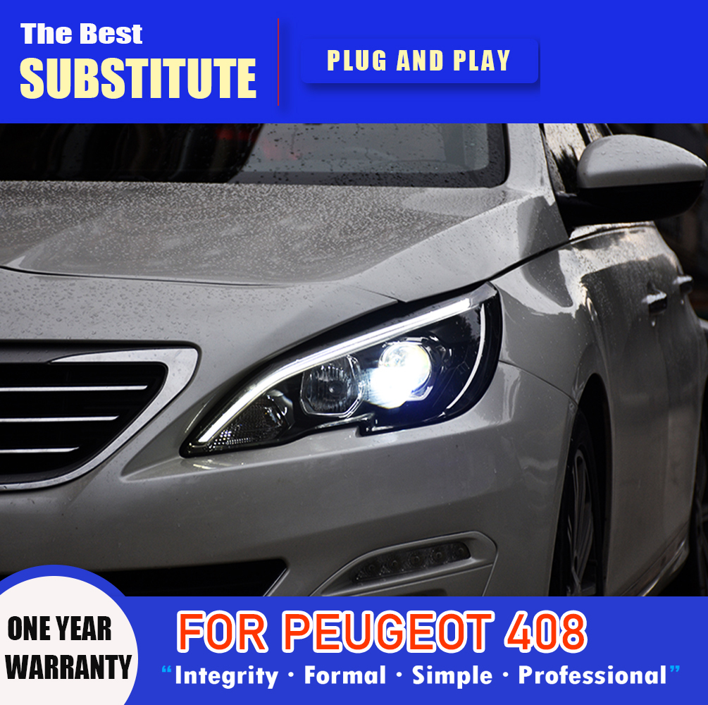 Car Styling DRL Daytime Running Light Streamer Turn Signal Indicator For Peugeot 408 LED Headlight Assembly 14-15 Auto Parts Front Lamp