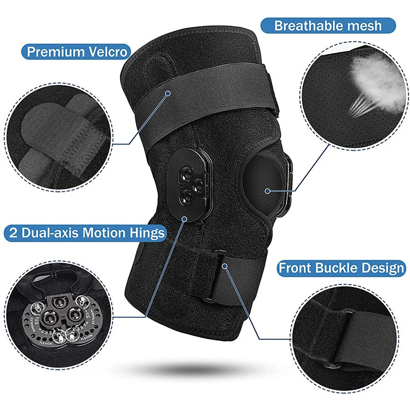 Hinged Knee Brace Adjustable Knee Support with Side Stabilizers of Locking Dials for Knee Pain Arthritis ACL PCL Meniscus Tear 240223