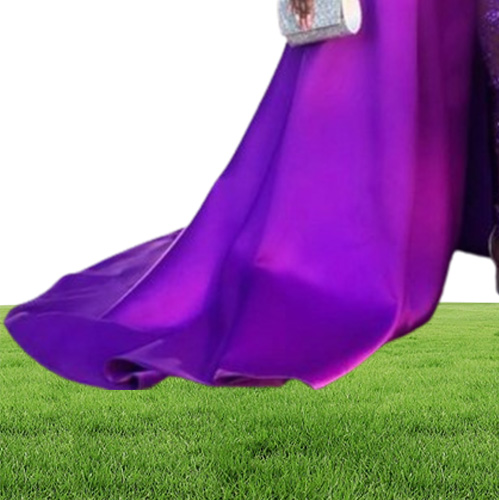 Newest Purple Overskirt Jumpsuit Prom Dresses High Neck Appliqued Side Split Evening Dress Beaded Sequined Plus Size Sweep Train P