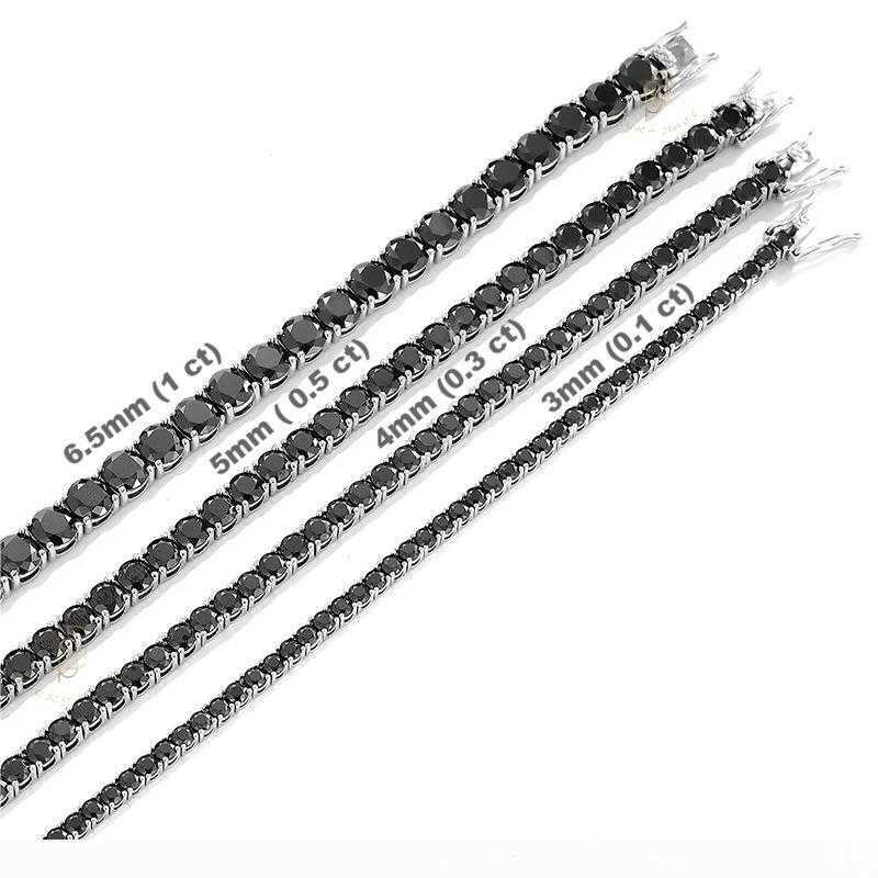 Elegant Sterling Silver Glorious Pace Tennis Bracelet with Black Diamonique Stones Unisex Hip Hop Style (3mm-6.5mm Options)