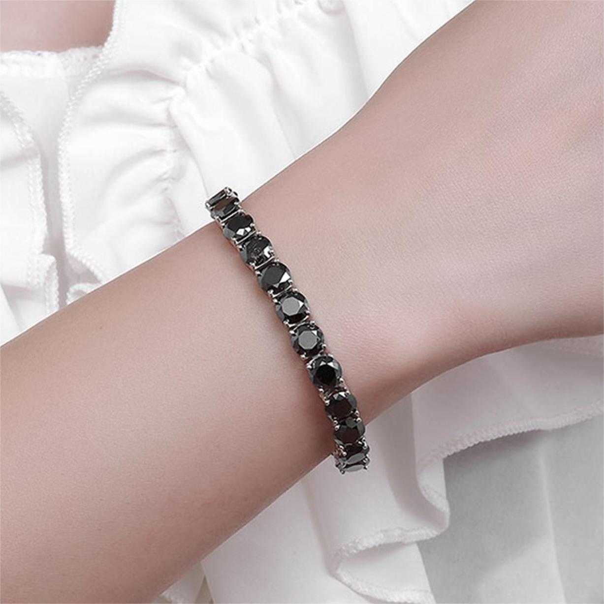 Elegant Sterling Silver Glorious Pace Tennis Bracelet with Black Diamonique Stones Unisex Hip Hop Style (3mm-6.5mm Options)