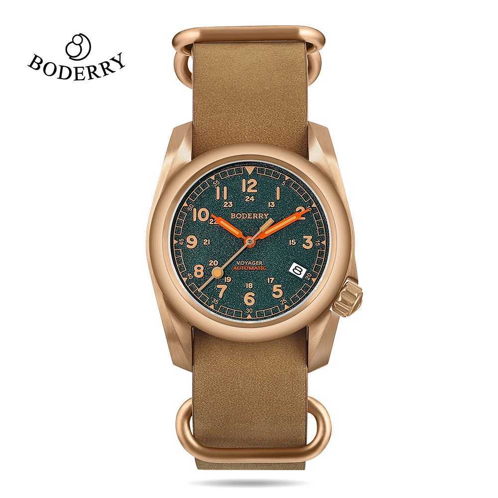 Wristwatches Boderry Voyager Field Watch Bronze Case Automatic Mechanical Watch 100M Waterproof Watch Military Watch J240902