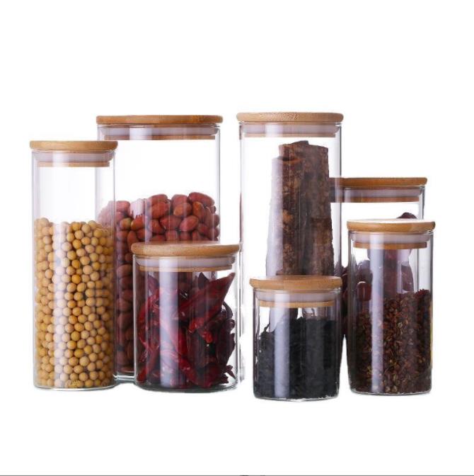Bamboo Covered Glass Coffee Can Food Contact Materials Tea Coffee Bean Kitchen Storage Bottle Transparent Coffee Set