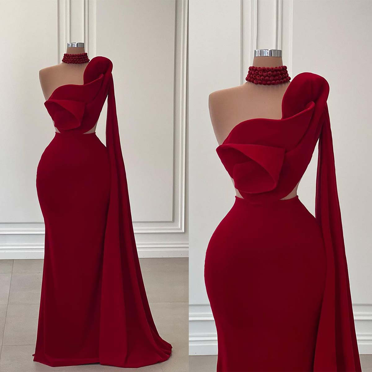 Elegant Evening Dresses Sexy One Shoulder Ruffles Flowers Party Banquet Dance Slim Sleeveless Party Prom Gowns Vestidos De Noche