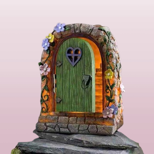 Fairy Garden Solar Stone Door Resin Ornament HandPainted Statue For Garden Courtyard Lawn Decoration Trees Flower Beds Q08113202198