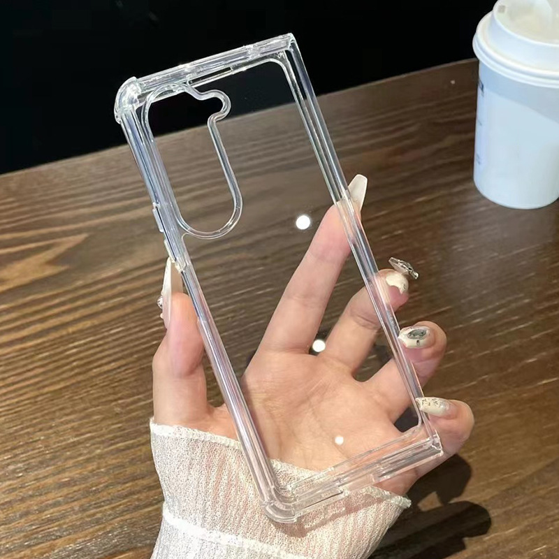 Clear Shockproof Phone Cases For Samsung Galaxy Z Flip Fold 6 5 4 3 Fold5 Transparent Anti-drop Folding Four Conner Air Bag Hard Plastic PC Acrylic So