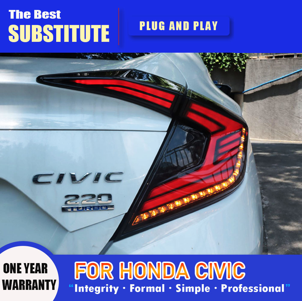 For Honda Civic LED Tail Light 16-21 Taillight Assembly Brake Reverse Parking Running Light Streamer Turn Signal Indicator Rear Lamp