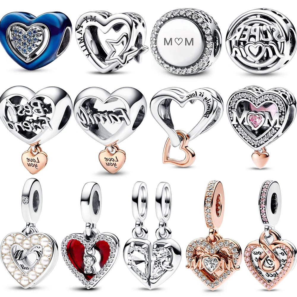 925 Silver New Love You Mom Entwined Infinite Hearts Charm Fit Women's Bracelet Necklace DIY Jewelry Free Shipping