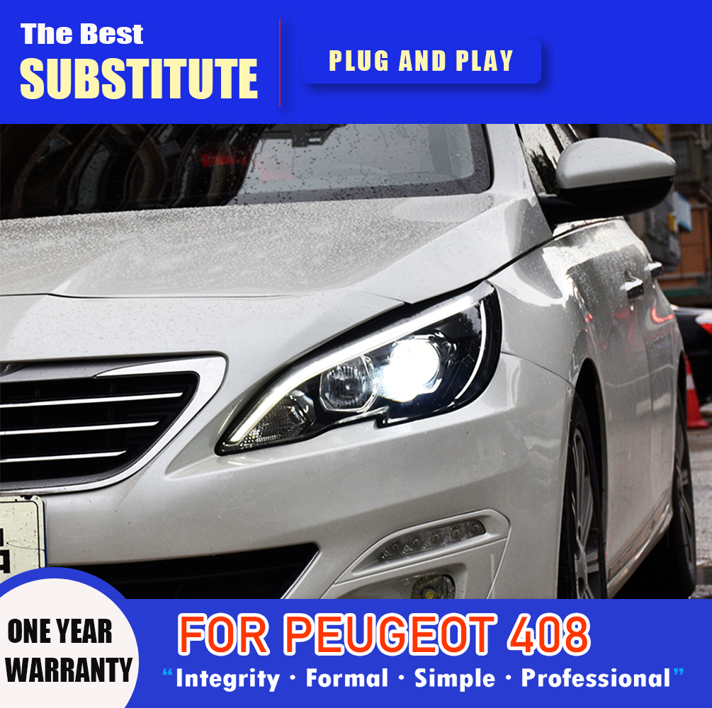 Car Styling DRL Daytime Running Light Streamer Turn Signal Indicator For Peugeot 408 LED Headlight Assembly 14-15 Auto Parts Front Lamp