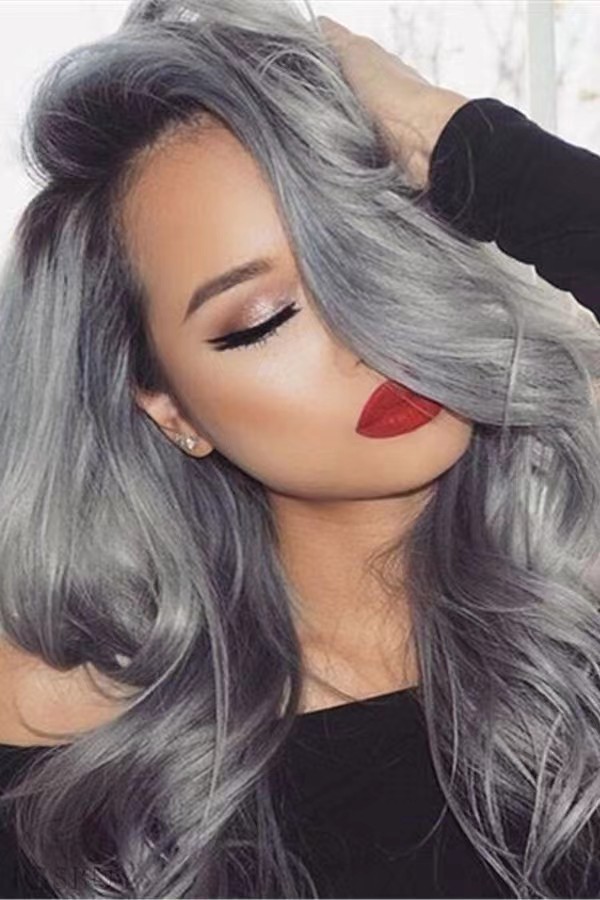 Dark roots ash gray lace front wigs ombre blonde silver grey wigs human hair pre plucked hd lace 13x4 lace frontal wig raw virgin hair long body wave