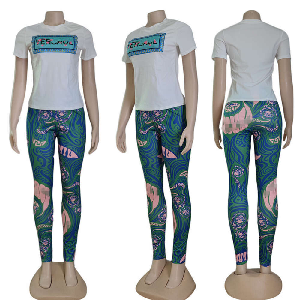 Womens Tracksuit Two Piece Pants Casual Print Crew Neck T Shirt And Trousers Set 2024 Summer Outfits Sweatsuit