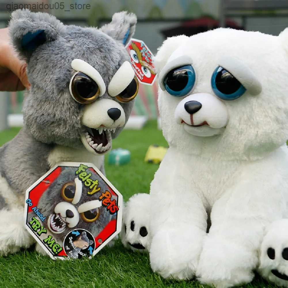 Plush Dolls Feisty Pets Fun Facial Changes Soft Toy Stuffed with Angry Animals for Childrens Snow Leopards Dog Dolls Bear Pandas Q240227