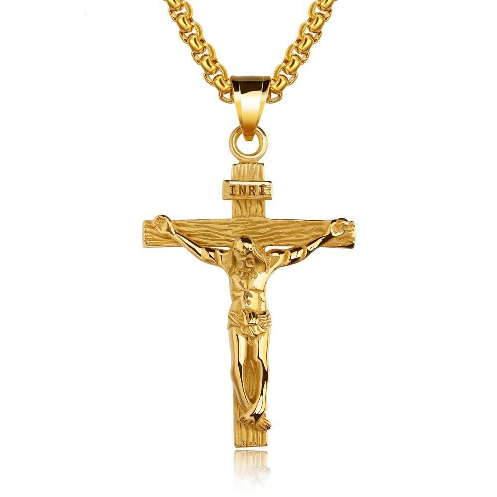 Wolf Tide Cross Jesus Pendant Hip Hop Necklace Antique Silver Color Titanium Steel Pendant Personality Collar Chain Valentine's Day Gift For Boyf