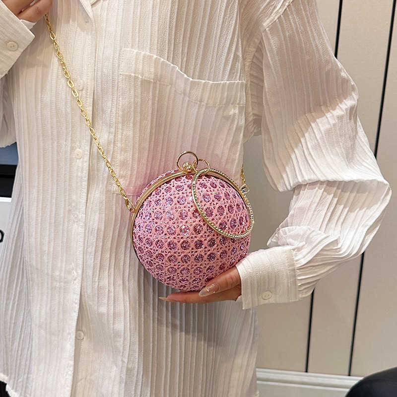 Shoulder Bags Fashionable and Stylish Sparkling Sequins Round Ball Bag Women s Textured Metal Ring Hand Held Small Square Bag 240427