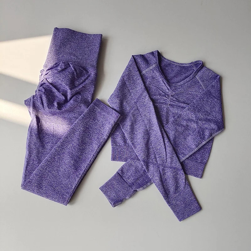 2pcs Women Seamless Yoga Set Sport Suit Gymwear Workout Clothes Long Sleeve Gym Crop Top High Waist Leggings Fitness Sports Wear 240226