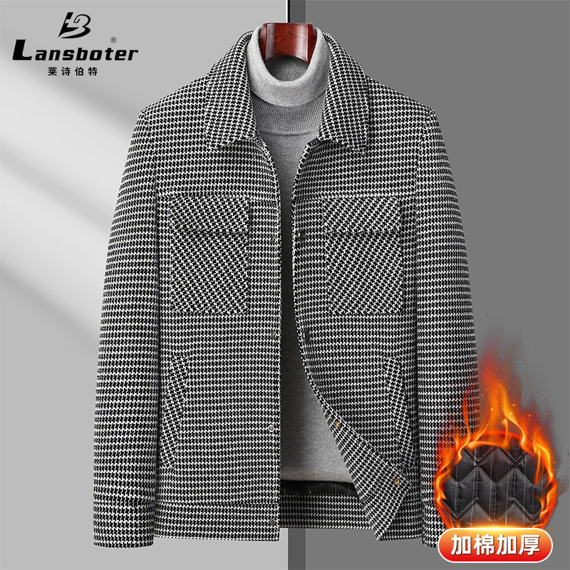 Lai Shibert Autumn/Winter New Thousand Bird Checker Workwear Jacket Mens Cotton Middle Aged And Youth Jackets Dads Coat For Men 221121 B1