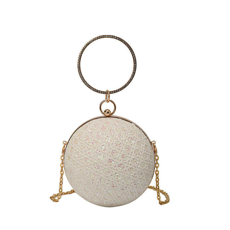 Shoulder Bags Fashionable and Stylish Sparkling Sequins Round Ball Bag Women s Textured Metal Ring Hand Held Small Square Bag 240427