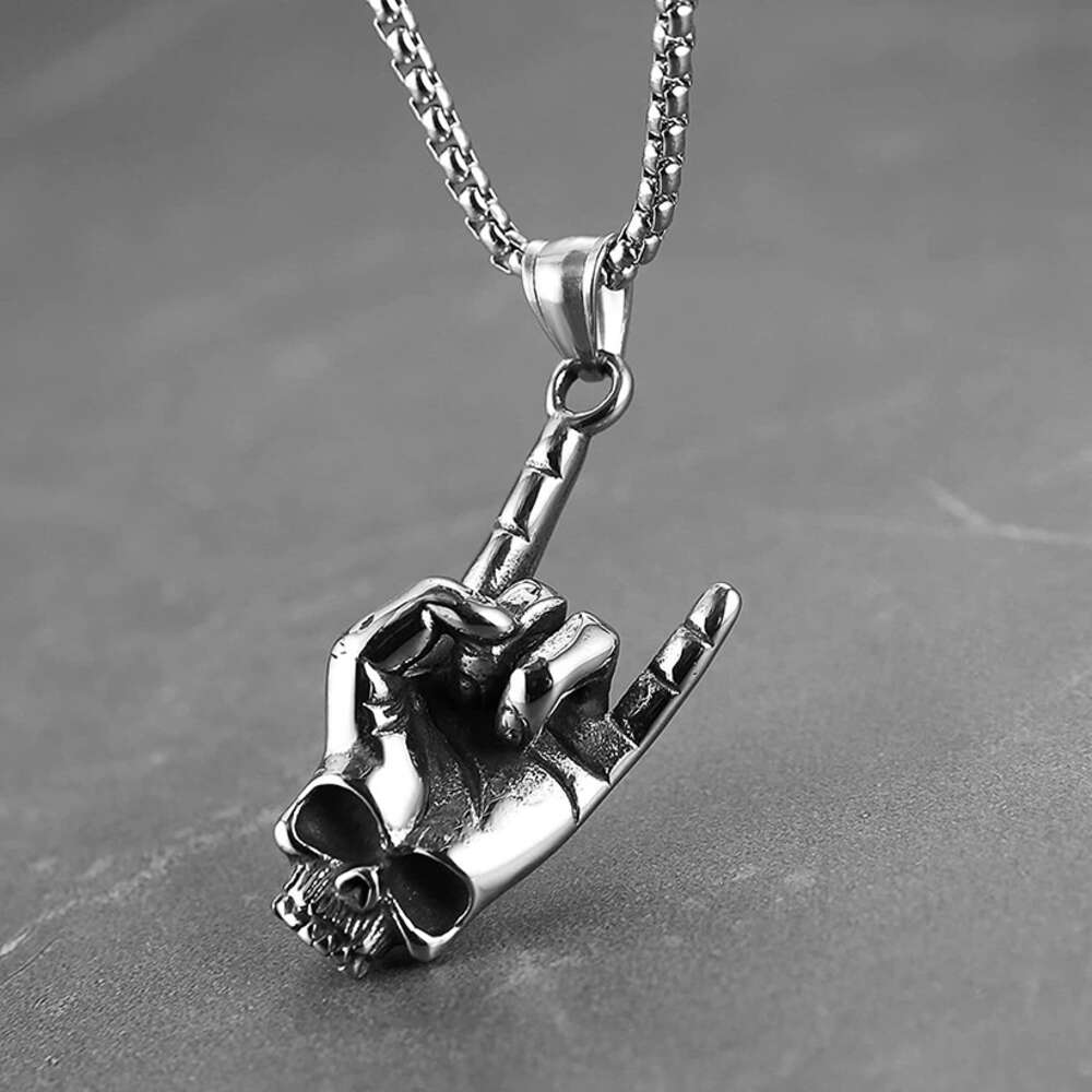 Hip Hop Wolf Tide Street Hand Charm Rock Love You Gesture Titanium Steel Necklace Fashion Personality Skull Pendant Bling Party Hip Hop Jewelry