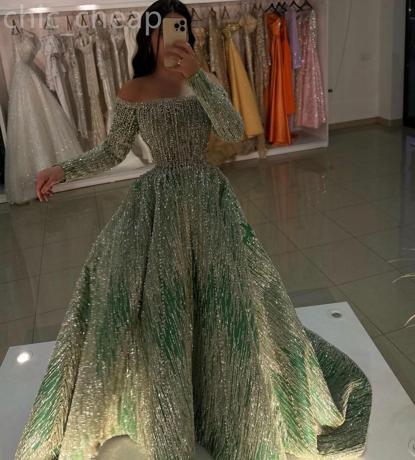 Green Ebi Aso Dark A E Prom Dress Crystals Beaded Evening Formal Party Second Reception Th Birthday Engagement Gowns Dresses Robe De Soiree Zj Es 6660