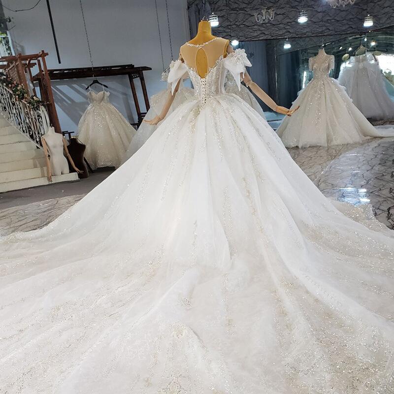 Modern Shine Pearls A-e Wedding Jewel 3D-Lace Ball Gown Plus Sweep Train Bridal Gowns Dress Vestido De Novia Size Color Customized