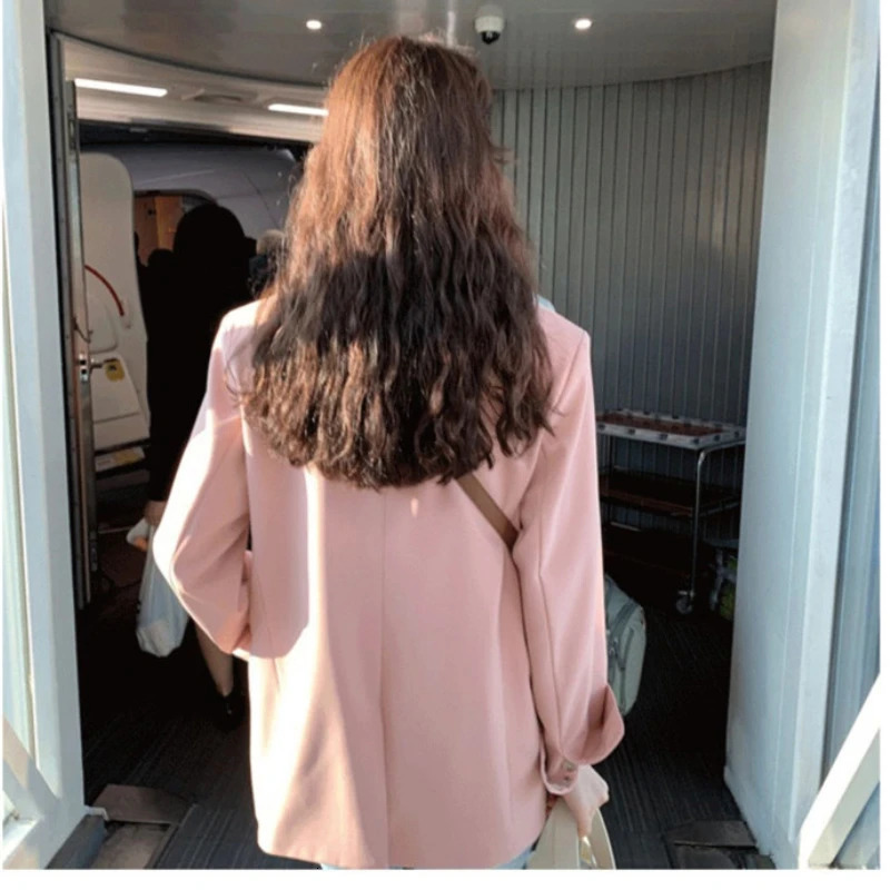 Spring and Autumn Korean Casual Pink Small Suit Jacket Female Little Loose Blazer Skirt Set 240226wtt