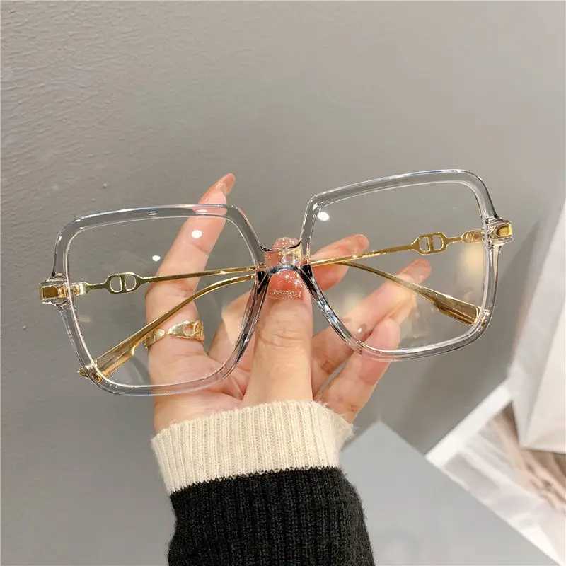 Eyeglass Frame Fashion Oversized Square Eyewear Retro Womens Anti-blue Light Bloking Metal Frame Glasses Trend Optical Computer Eyeglasses