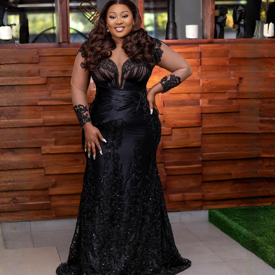 Newest Plus Size Aso Ebi Prom Dresses Illusion Mermaid Long Sleeves Lace Tulle Evening Formal Dress For Special Ocns Birthday Party Gowns Promdress Ga