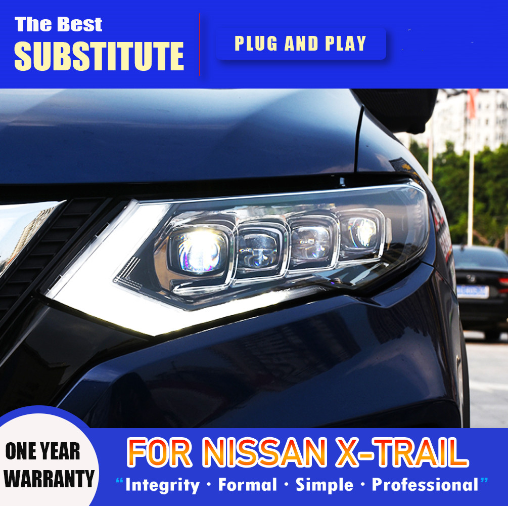 Headlight Assembly for Nissan X-Trail 20 17-20 20 LED Headlight Projector Lens Dynamic Turn Signal Angel Eye Lights