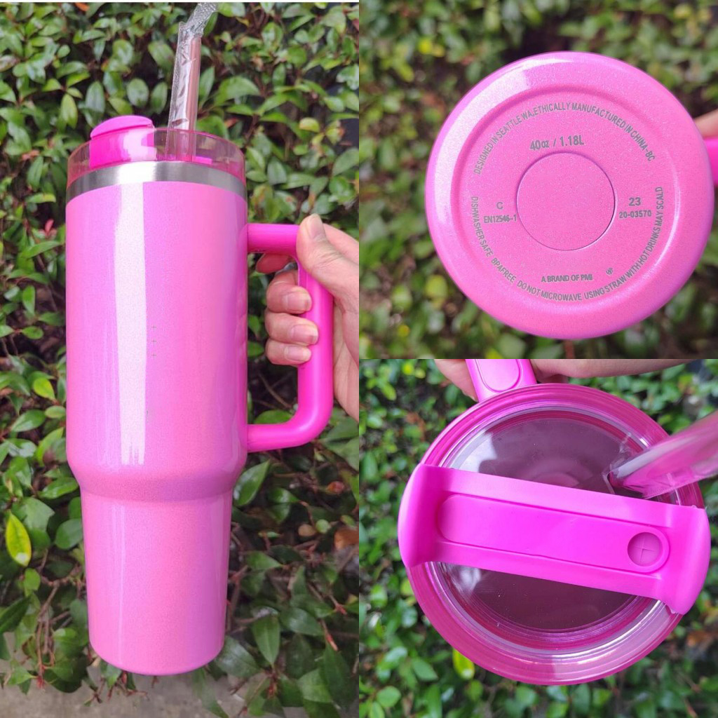 Ship From USA 40oz TUMBLER Pink Rose Blue Magnolia Mug Holiday Stainless Steel Tumbler with Silicone Handle Lid and Straw Cups Mugs Target water bottl