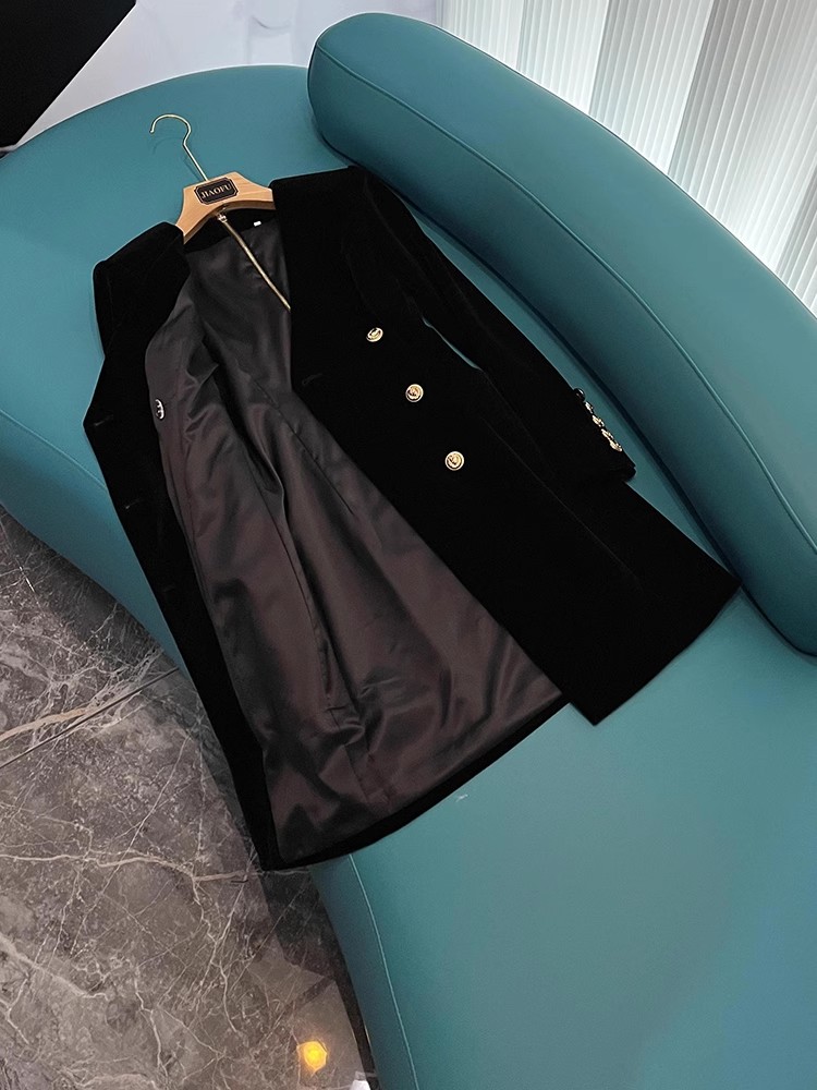 2024 Spring Black Solid Color Single-Breasted Dress Long Sleeve V-Neck Buttons Short Casual Dresses D4J261556