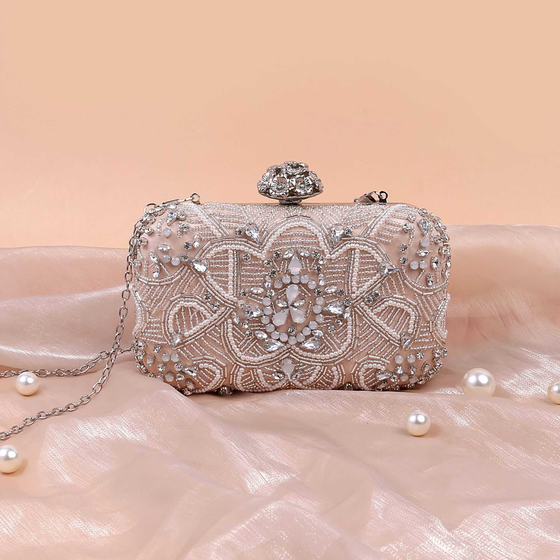Shoulder Bags New Style Diamond Inlaid Banquet Beaded Dress Bag Women s Flower One Shoulder Small Square 240427