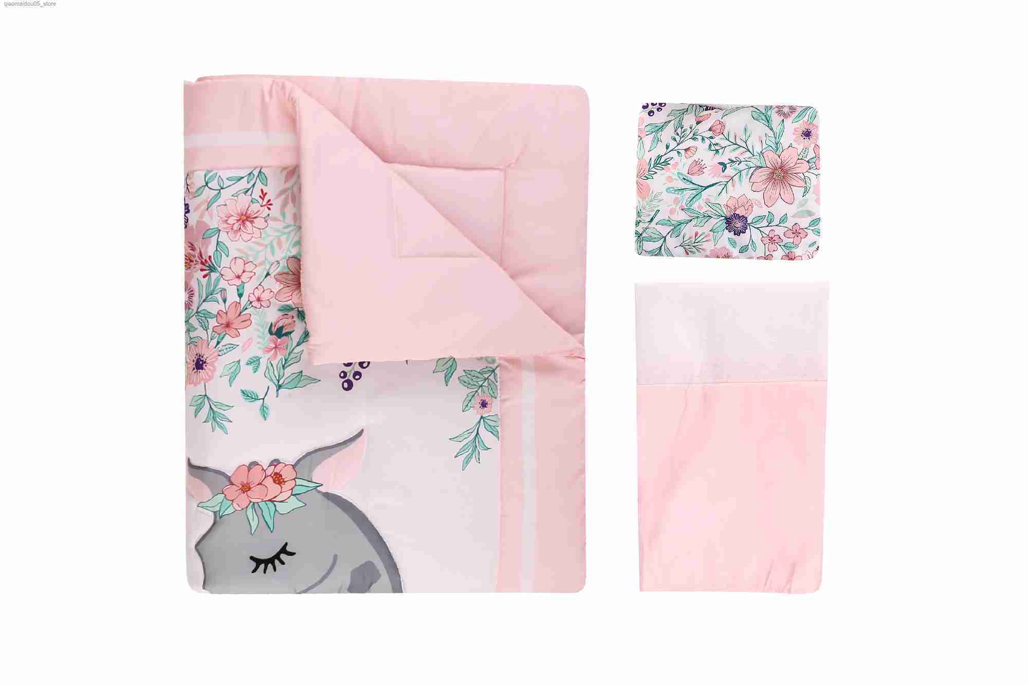 Bedding Sets 3 pieces of microfiber brushed baby crib set in pink girl design hot selling including quilts cribs and baby cribs Q240228