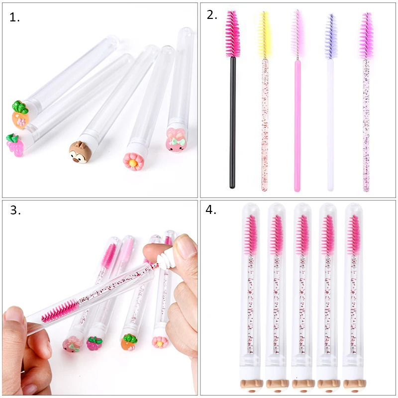 20Pcs DIY Mascara Wand Tube Resin Love Shape Decoration Disposable Eyelash Brush Dust-proof Lash Extension Supplies Makeup Tools 240220