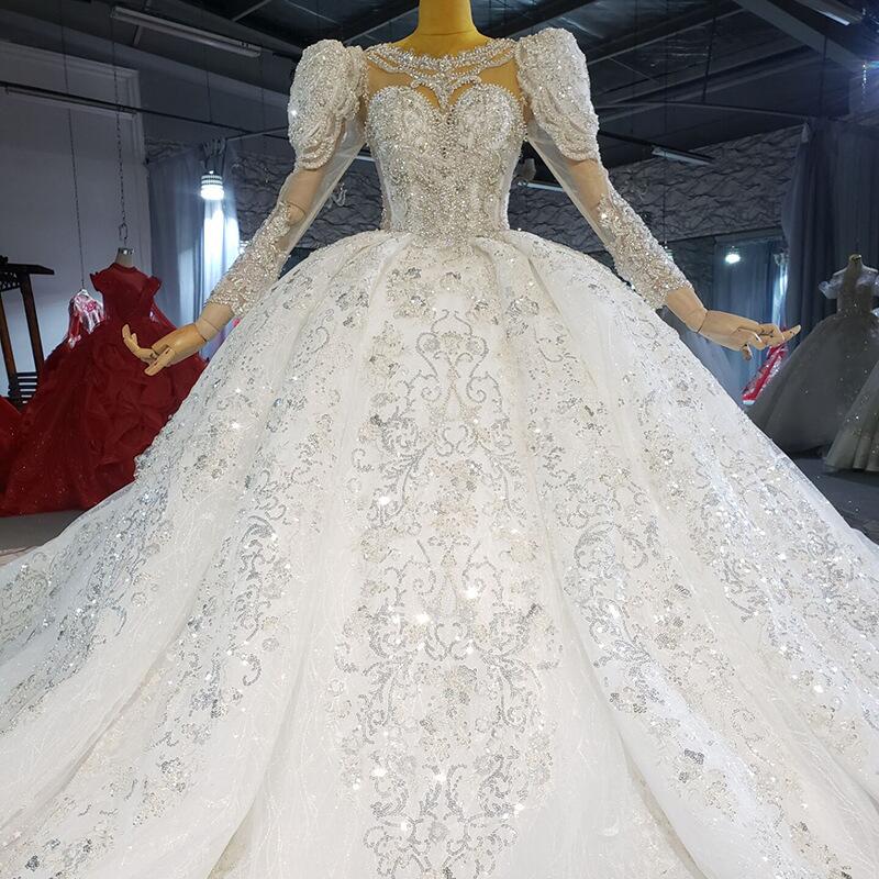 Modern Shine Beads A-Line Wedding Dress Jewel 3D-Lace Ball Gown Plus Size Sweep Train Bridal Gowns Dress Vestido De Novia Size Color Customized