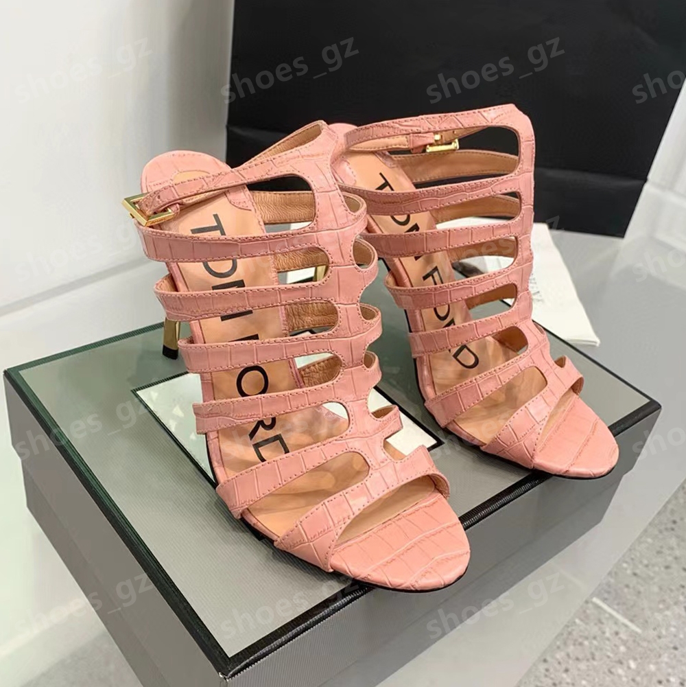 New stone pattern leather caged Gladiator sandals 100mm pumps stiletto Heels women's high heeled Luxury Fashion Designers Evening Party shoes Size 35-42 With box