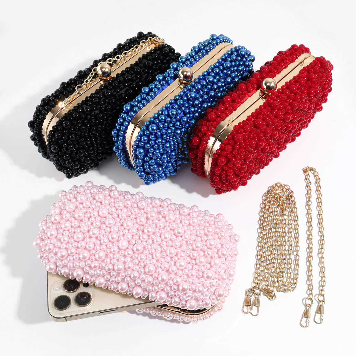Shoulder Bags 2024 Beaded New Dinner Handbag Pearl Water Diamond Dress Bag Versatile Diagonal Straddle Ladies 240427